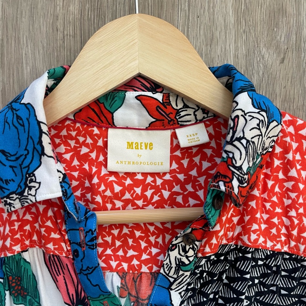 Maeve Anthropologie Mixed Print Patchwork Button Front Blouse Petite - Picture 4 of 5